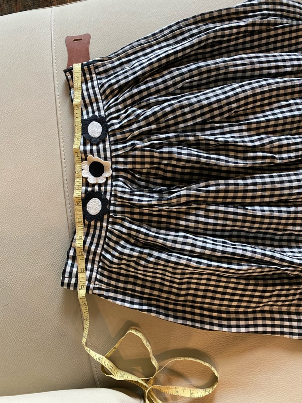 Vintage Handmade Black & White Gingham A-Line Skirt with Floral Trim - Picture 6 of 7